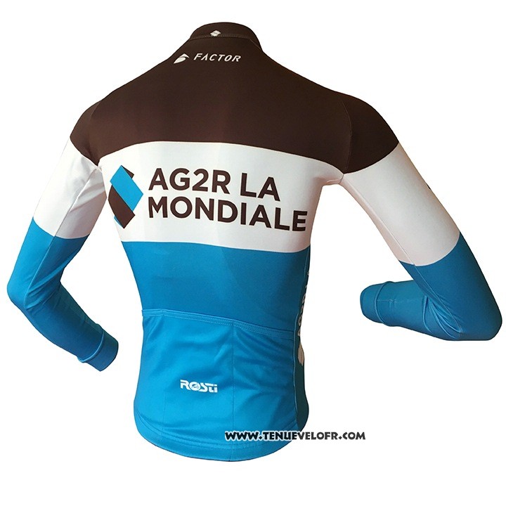 2018 Maillot Ciclismo Ag2r La Mondiale Marron Bleu Manches Longues et Cuissard